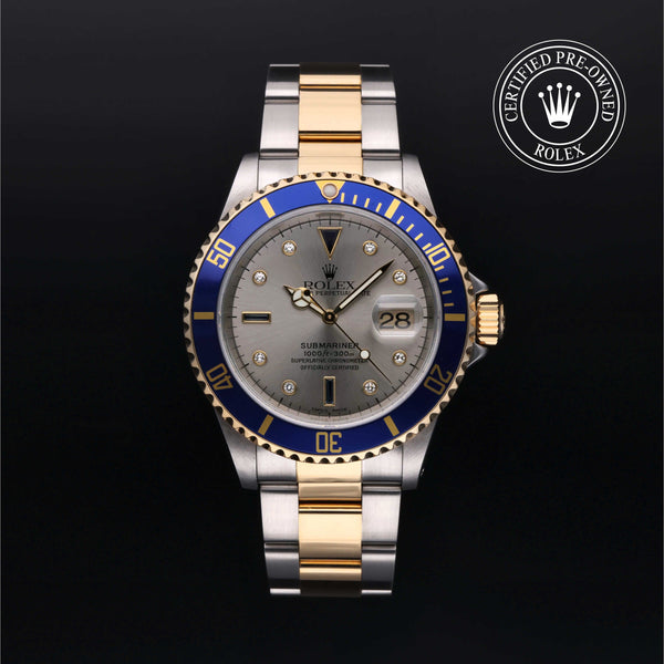 Rolex Certified Pre-Owned Submariner in Oyster, 40 mm, Stainless Steel and yellow gold 16613 watch available at Long's Jewelers.