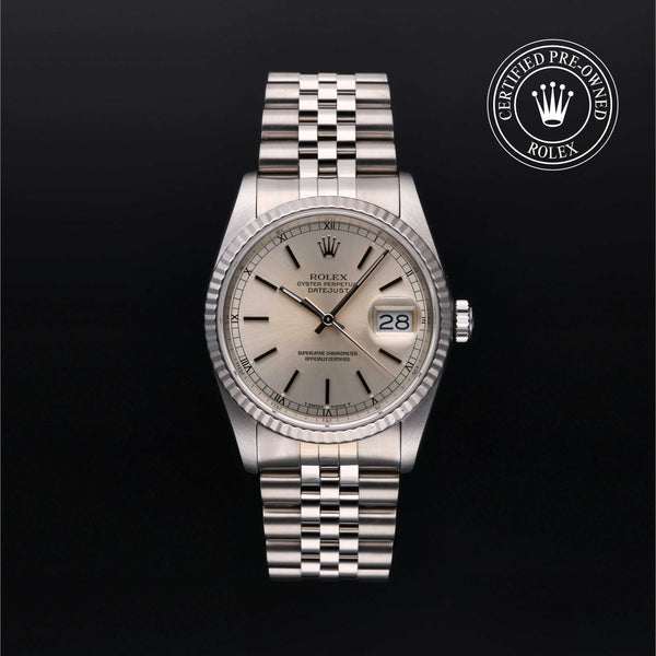 Rolex Certified Pre-Owned Datejust in Oyster, 36 mm, Stainless steel and white gold 16234 watch available at Long's Jewelers.