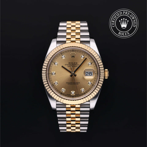 Rolex Certified Pre-Owned Datejust in Oyster, 41 mm, Stainless Steel and yellow gold 126333 watch available at Long's Jewelers.