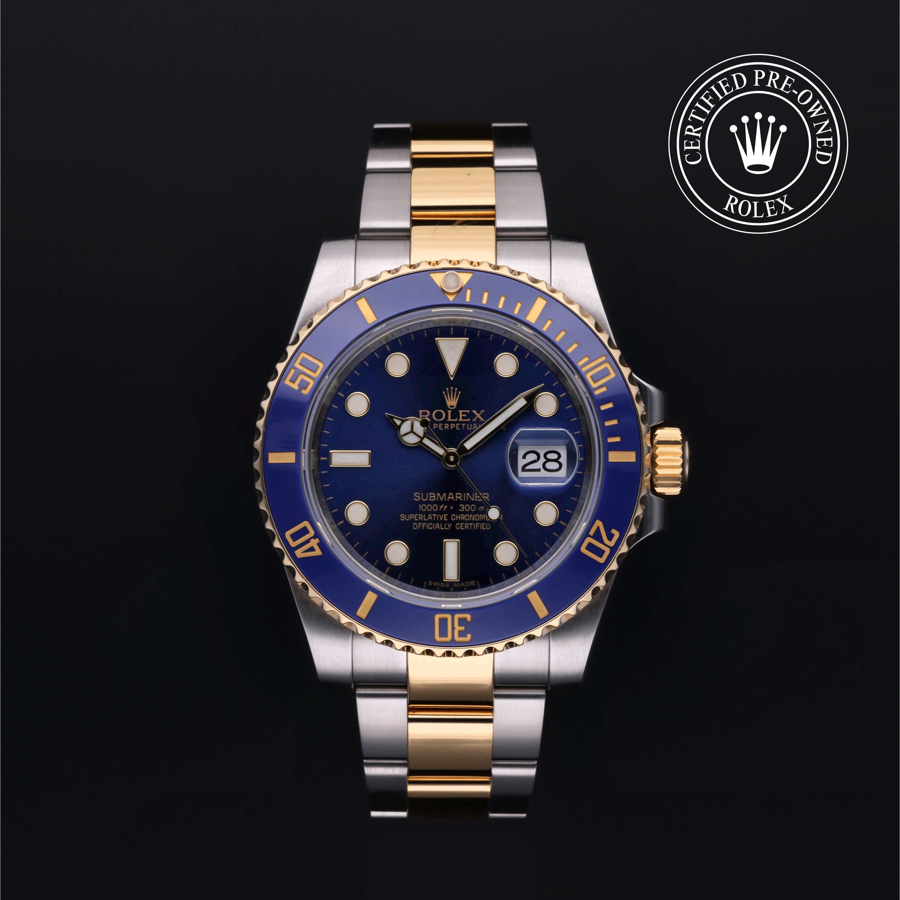 Rolex Certified Pre-Owned Submariner in Oyster, 40 mm, Stainless Steel and yellow gold 116613LB watch available at Long's Jewelers.