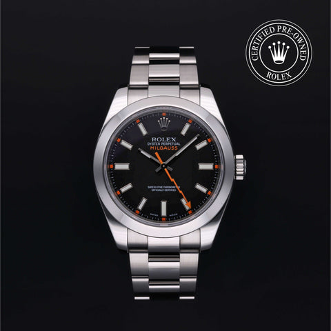 Rolex Certified Pre-Owned Oyster Perpetual Milgauss in Oyster, 40 mm, Stainless Steel 116400 watch available at Long's Jewelers.