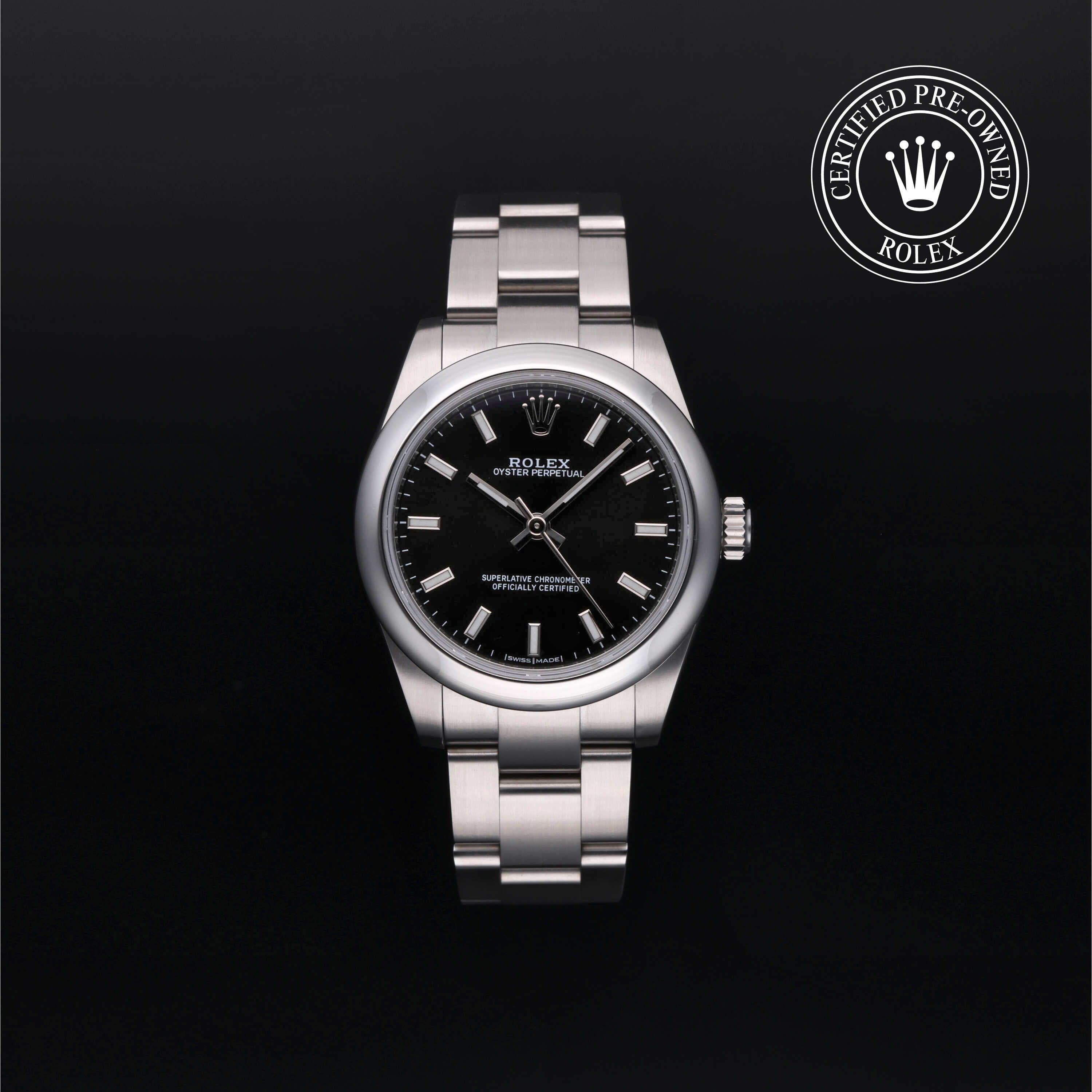 Rolex Certified Pre-Owned Oyster Perpetual in Oyster, 31 mm, Stainless Steel 177200 watch available at Long's Jewelers.