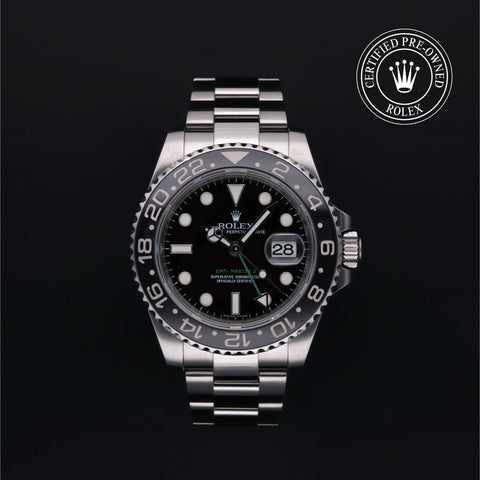 Rolex Certified Pre-Owned GMT Master II in Oyster, 40 mm, Stainless Steel 116710LN watch available at Long's Jewelers.