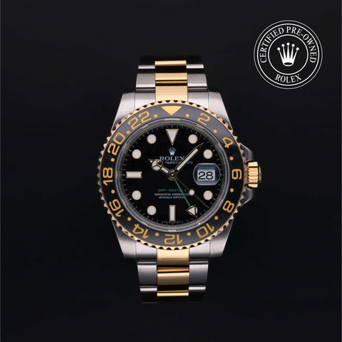 Rolex Certified Pre-Owned GMT Master II in Oyster, 40 mm, Stainless steel and yellow gold 116713LN watch available at Long's Jewelers.