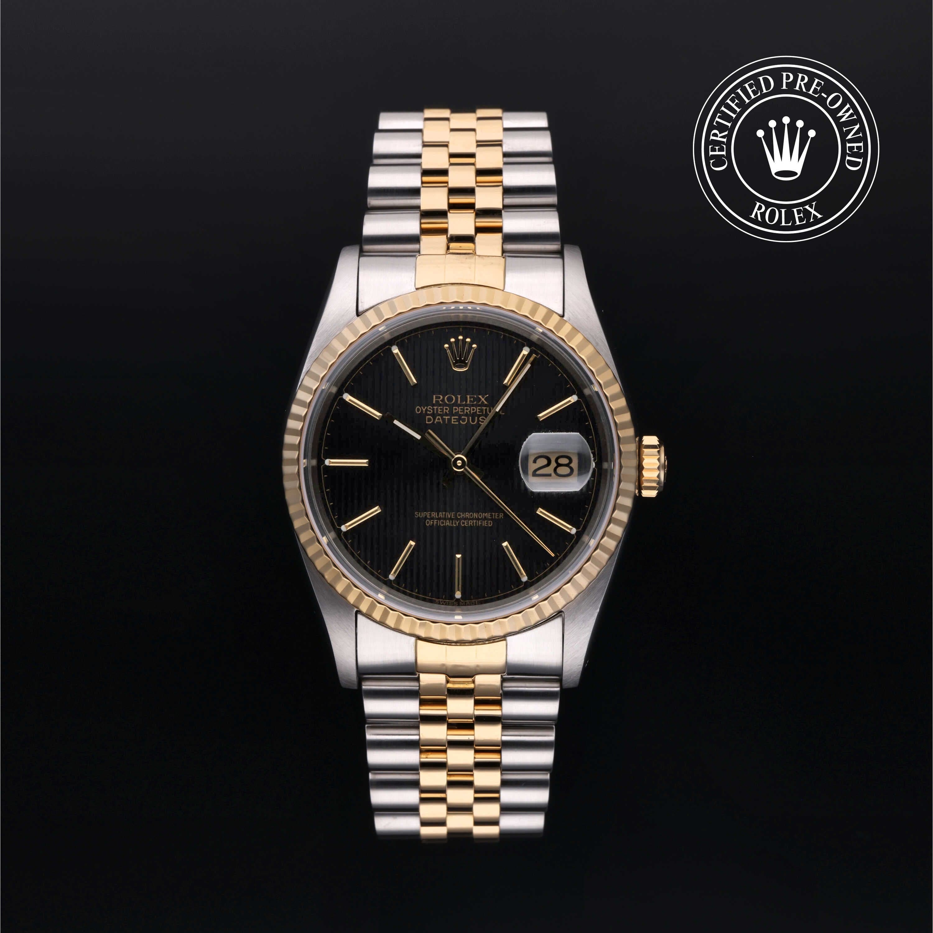 Rolex Certified Pre-Owned Datejust in Oyster, 36 mm, Stainless steel and yellow gold 16233 watch available at Long's Jewelers.