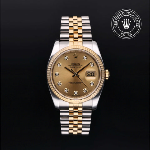 Rolex Certified Pre-Owned Datejust in Oyster, 36 mm, Stainless steel and yellow gold 116233 watch available at Long's Jewelers.