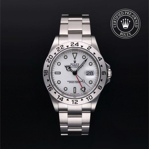 Rolex Certified Pre-Owned Explorer II in Oyster, 40 mm, Stainless Steel 16570 watch available at Long's Jewelers.