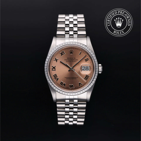 Rolex Certified Pre-Owned Datejust in Oyster, 36 mm, Stainless Steel and white gold 16220 watch available at Long's Jewelers.