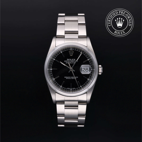 Rolex Certified Pre-Owned Datejust in Oyster, 36 mm, Stainless Steel 16200 watch available at Long's Jewelers.