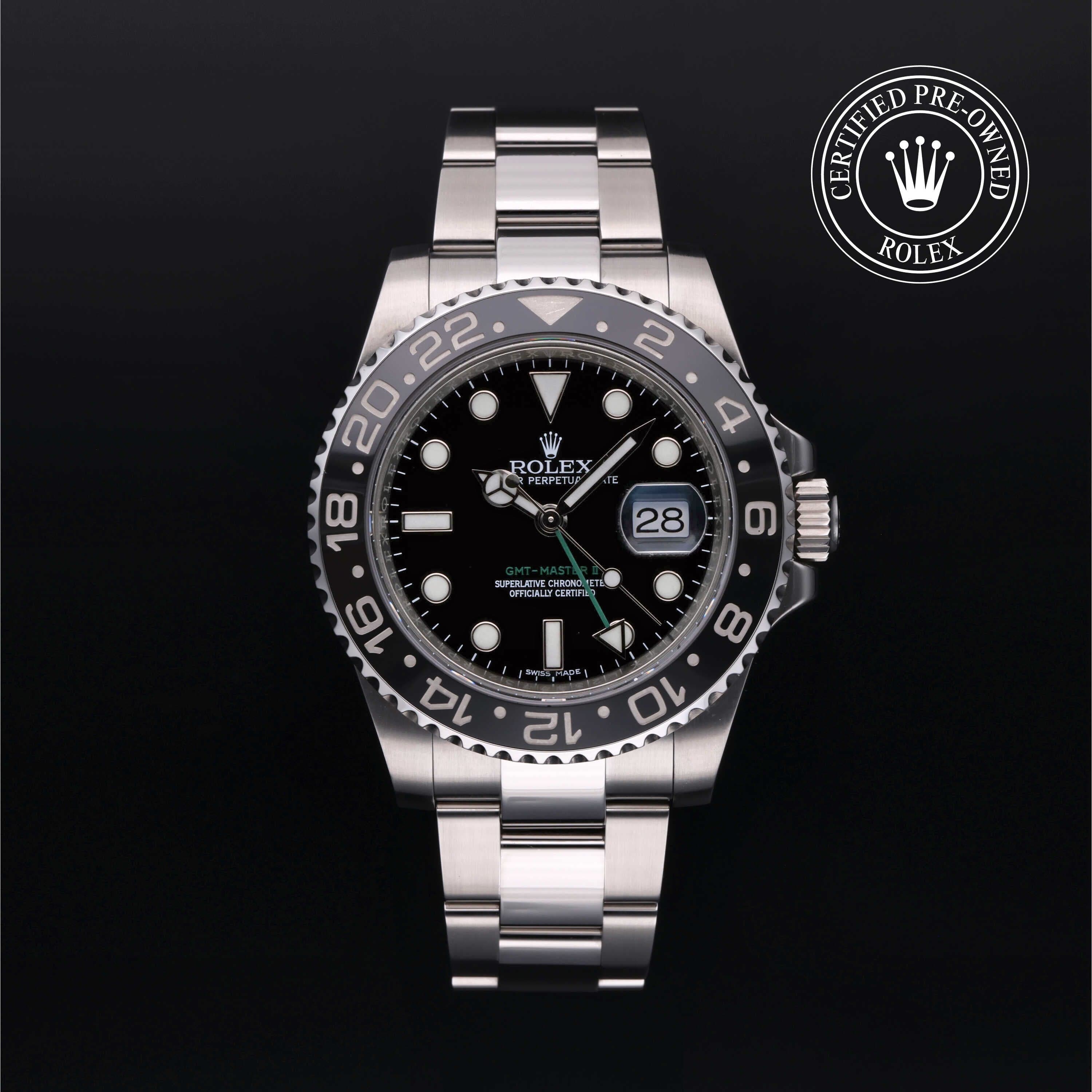 Rolex Certified Pre-Owned GMT Master II in Oyster, 40 mm, Stainless Steel 116710LN watch available at Long's Jewelers.