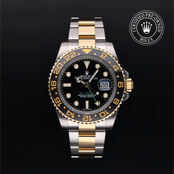 Rolex Certified Pre-Owned GMT Master II in Oyster, 40 mm, Stainless steel and yellow gold 116713LN watch available at Long's Jewelers.