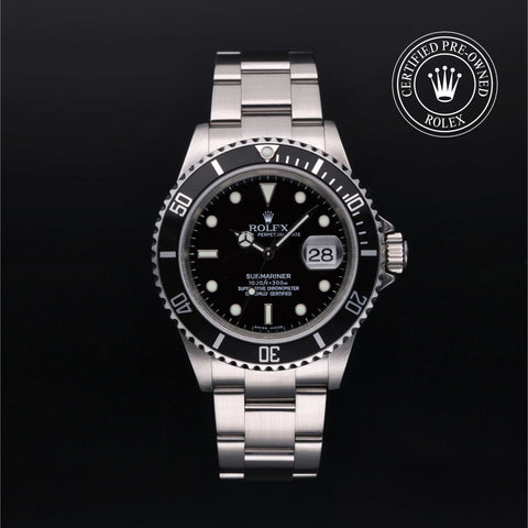 Rolex Certified Pre-Owned Submariner in Oyster, 40 mm, Stainless Steel 16610 watch available at Long's Jewelers.