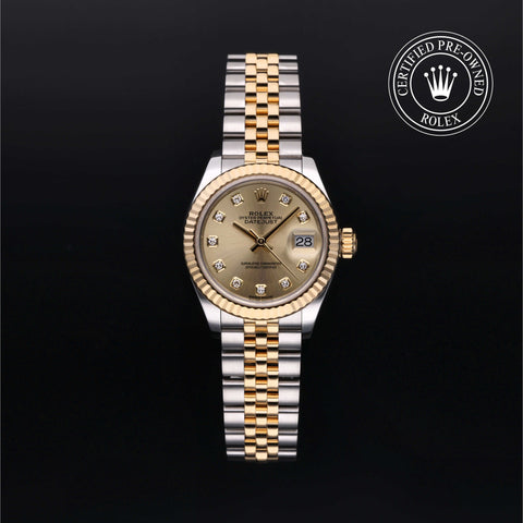 Rolex Certified Pre-Owned Lady-Datejust in 28 mm, 18k yellow gold 279173 watch available at Long's Jewelers.