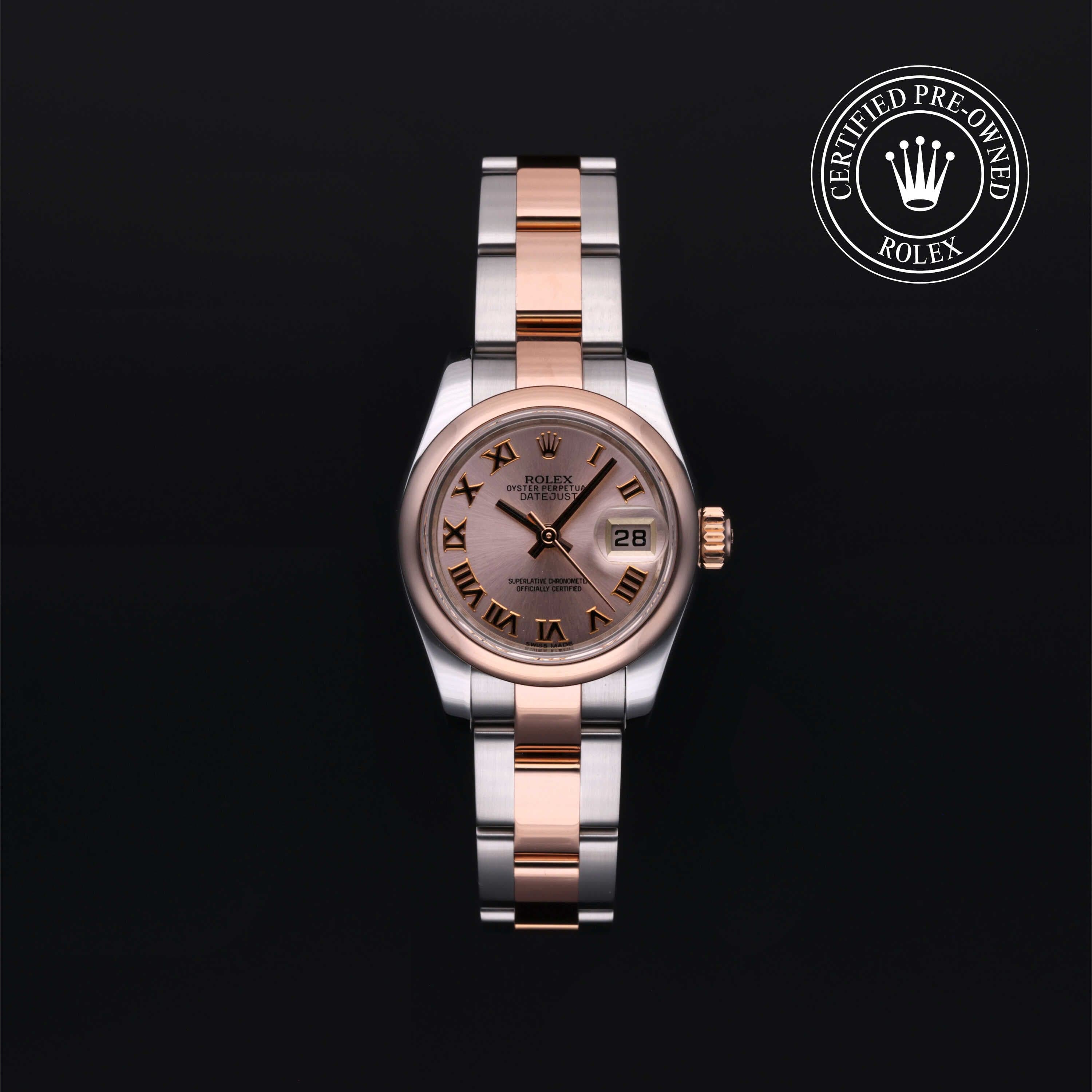 Rolex Certified Pre-Owned Lady-Datejust in 26 mm, 18k rose gold 179161 watch available at Long's Jewelers.