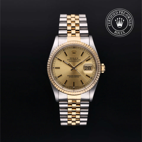 Rolex Certified Pre-Owned Datejust in Oyster, 36 mm, Stainless steel and yellow gold 16233 watch available at Long's Jewelers.