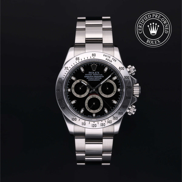 Rolex Certified Pre-Owned Cosmograph Daytona in Oyster, 40 mm, Stainless Steel 116520 watch available at Long's Jewelers.