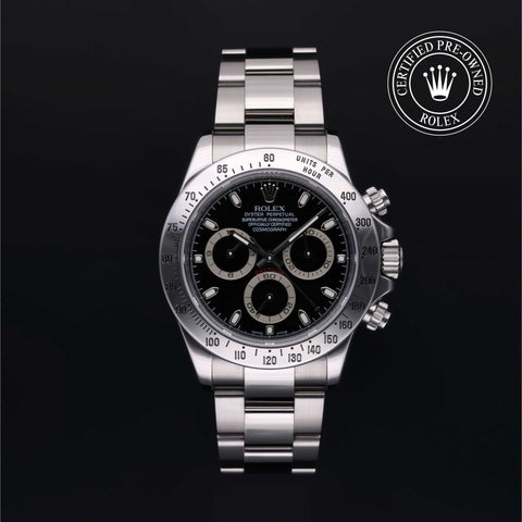 Rolex Certified Pre-Owned Cosmograph Daytona in Oyster, 40 mm, Stainless Steel 116520 watch available at Long's Jewelers.