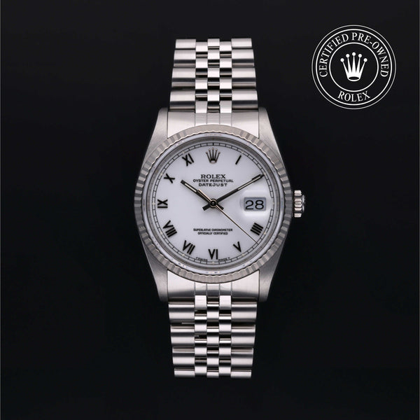 Rolex Certified Pre-Owned Datejust in Oyster, 36 mm, Stainless steel and white gold 16234 watch available at Long's Jewelers.