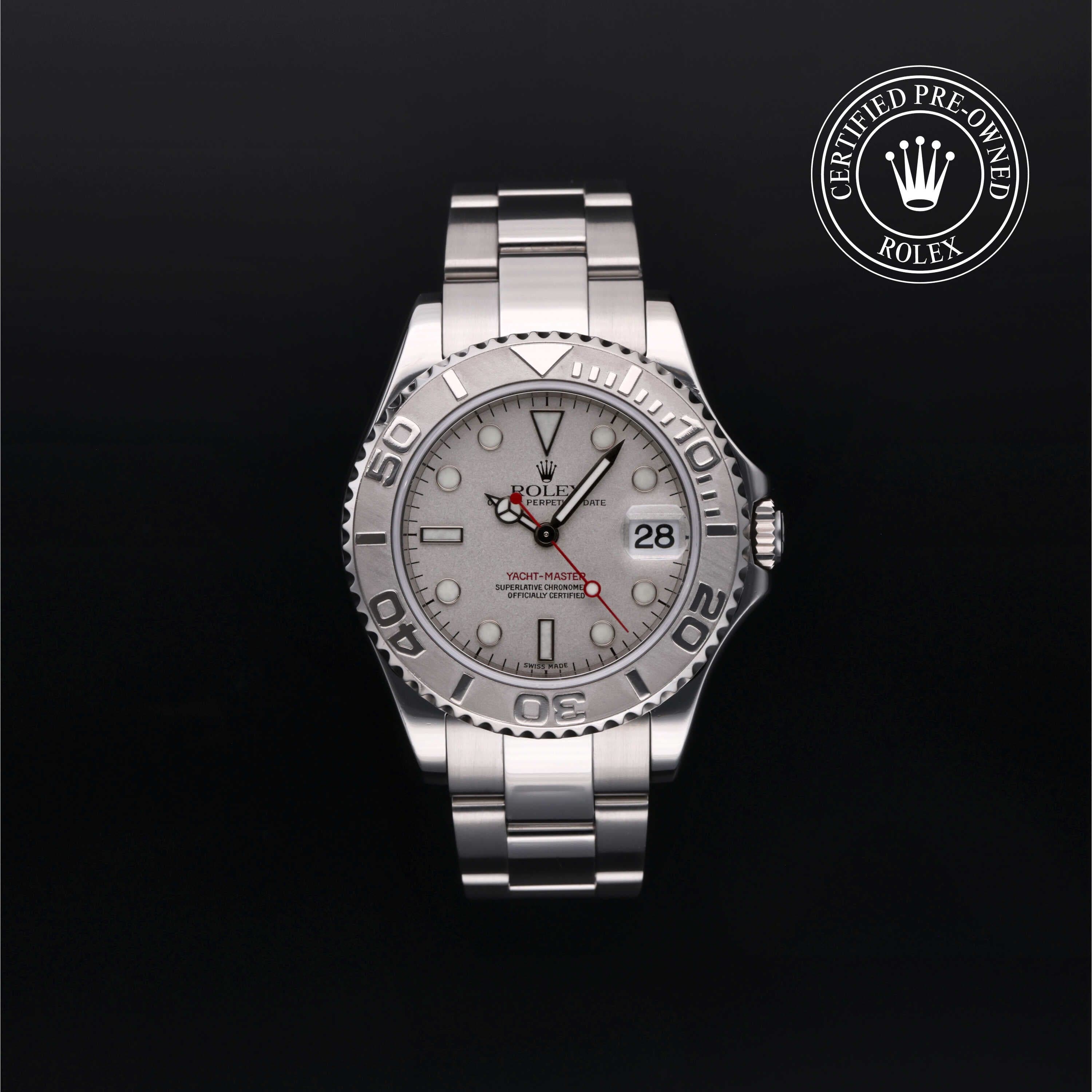 Rolex Certified Pre-Owned Yacht-Master in Oyster, 35 mm, Stainless steel and platinum 168622 watch available at Long's Jewelers.