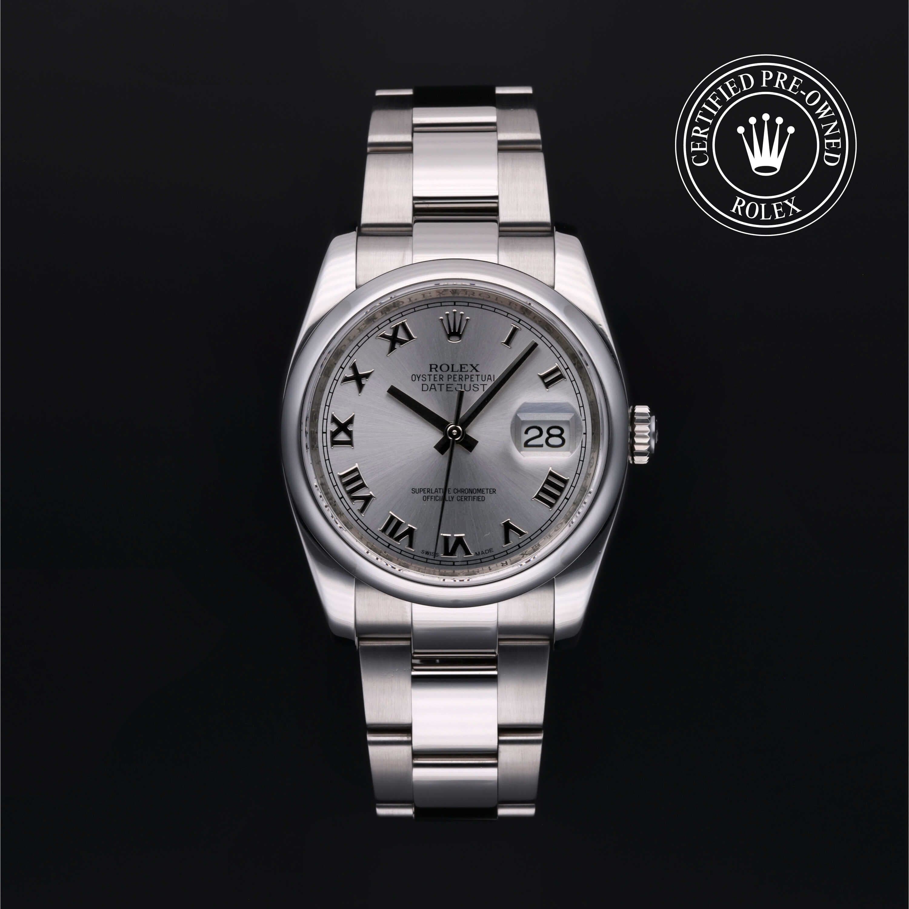 Rolex Certified Pre-Owned Datejust in Oyster, 36 mm, Stainless Steel 116200 watch available at Long's Jewelers.