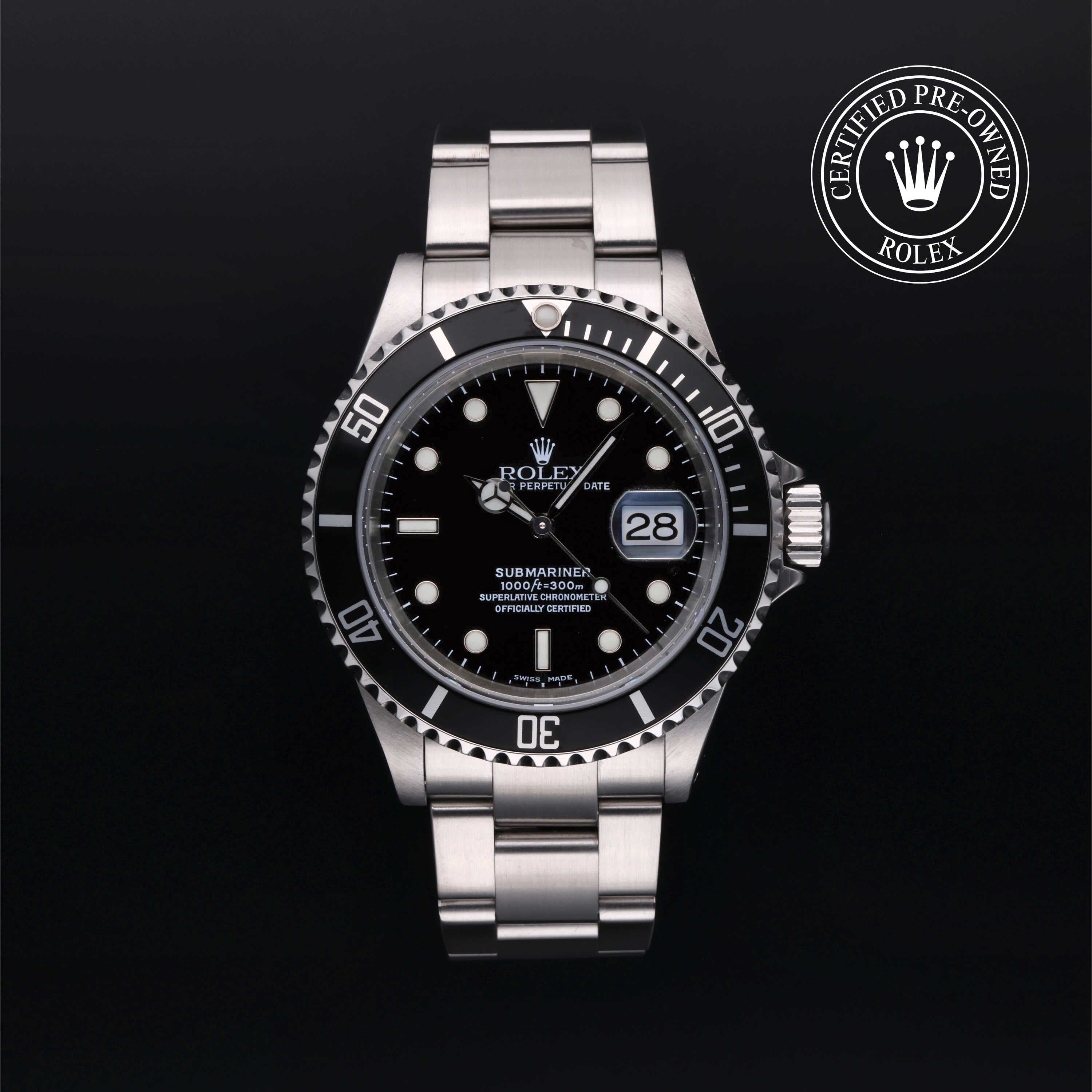 Rolex Certified Pre-Owned Submariner in Oyster, 40 mm, Stainless Steel 16610 watch available at Long's Jewelers.