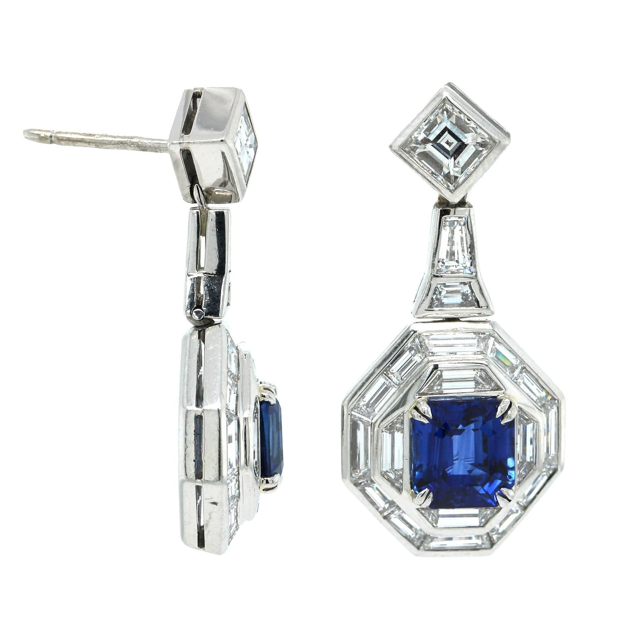 Platinum Ceylon Blue Sapphire & Diamond Drop Earrings