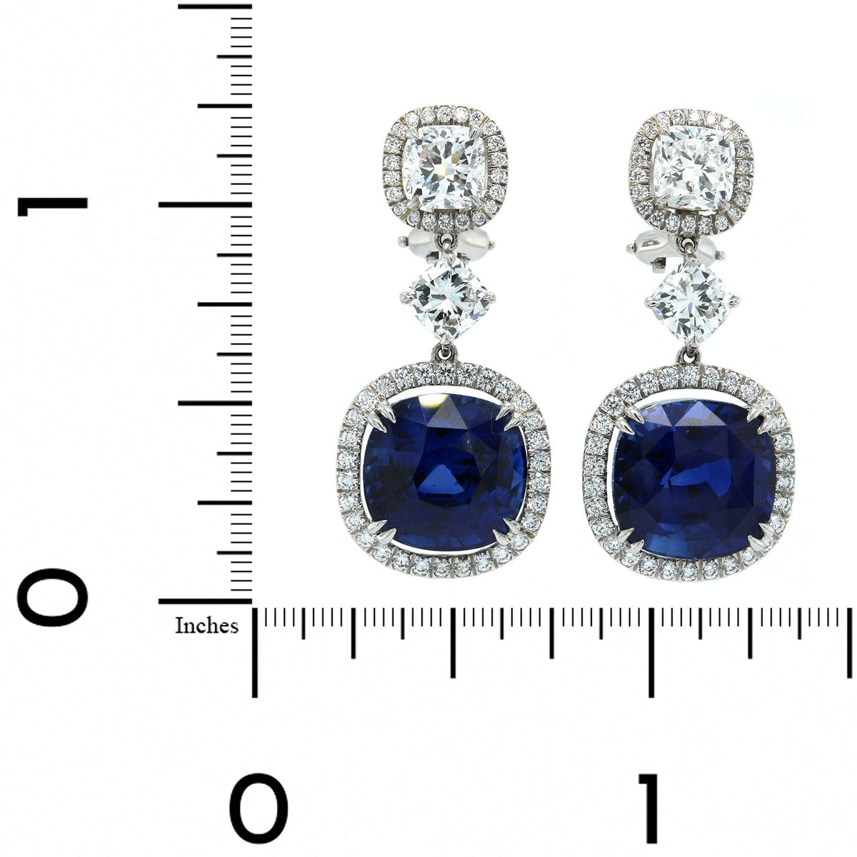 Platinum Royal Blue Sapphire Diamond Halo Drop Earrings Long s