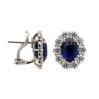 Platinum Oval Sapphire and Diamond Halo Stud Earrings