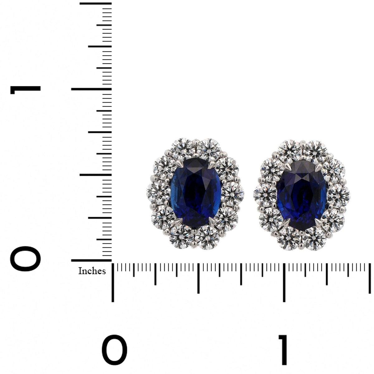 Platinum Oval Sapphire and Diamond Halo Stud Earrings