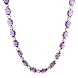 Platinum Diamond and Rose Cut Purple Sapphire Necklace