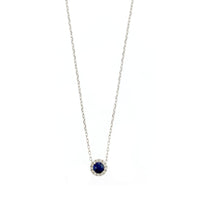 14K White Gold Round Blue Sapphire and Diamond Necklace