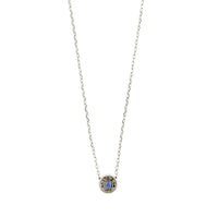 14K White Gold Round Blue Sapphire and Diamond Necklace