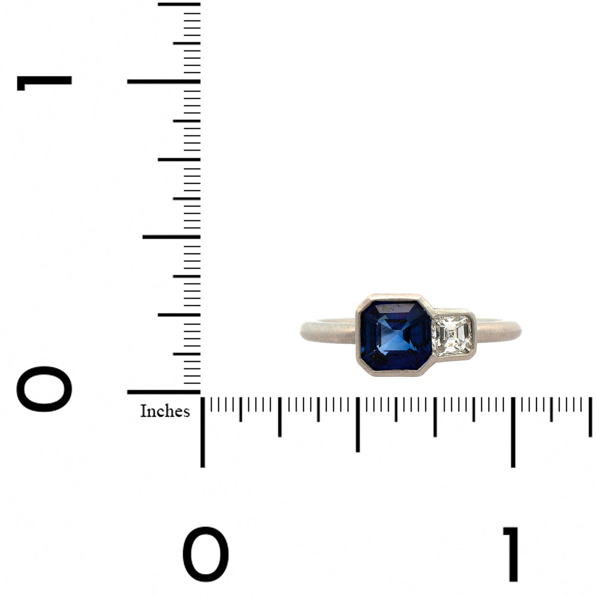 Platinum 2 Stone Asscher Cut Sapphire and Diamond Ring