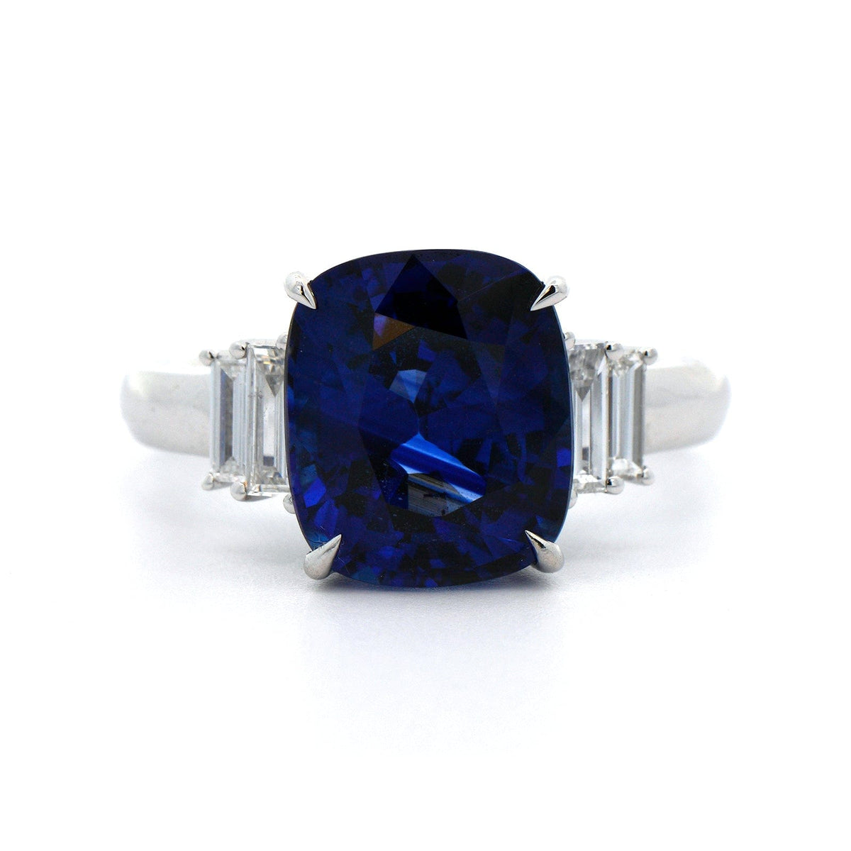 18K White Gold Cushion Cut Sapphire and Diamond Ring