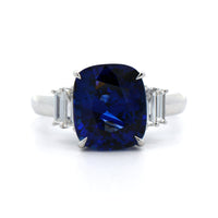 18K White Gold Cushion Cut Sapphire and Diamond Ring