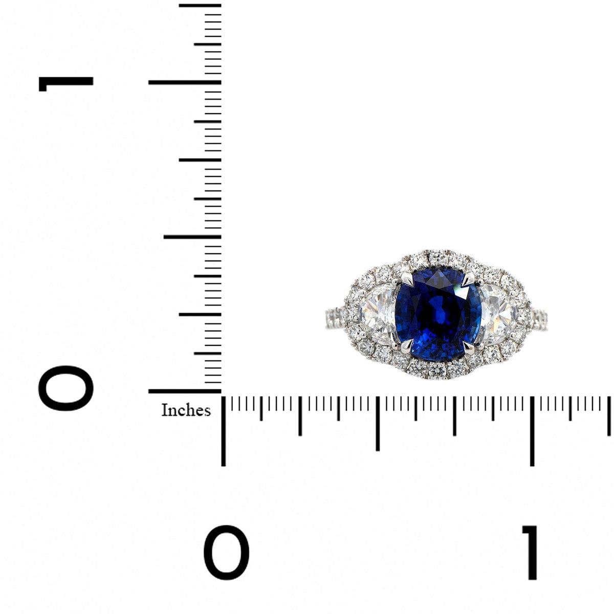 18K White Gold Cushion Sapphire and Half Moon Diamond Ring