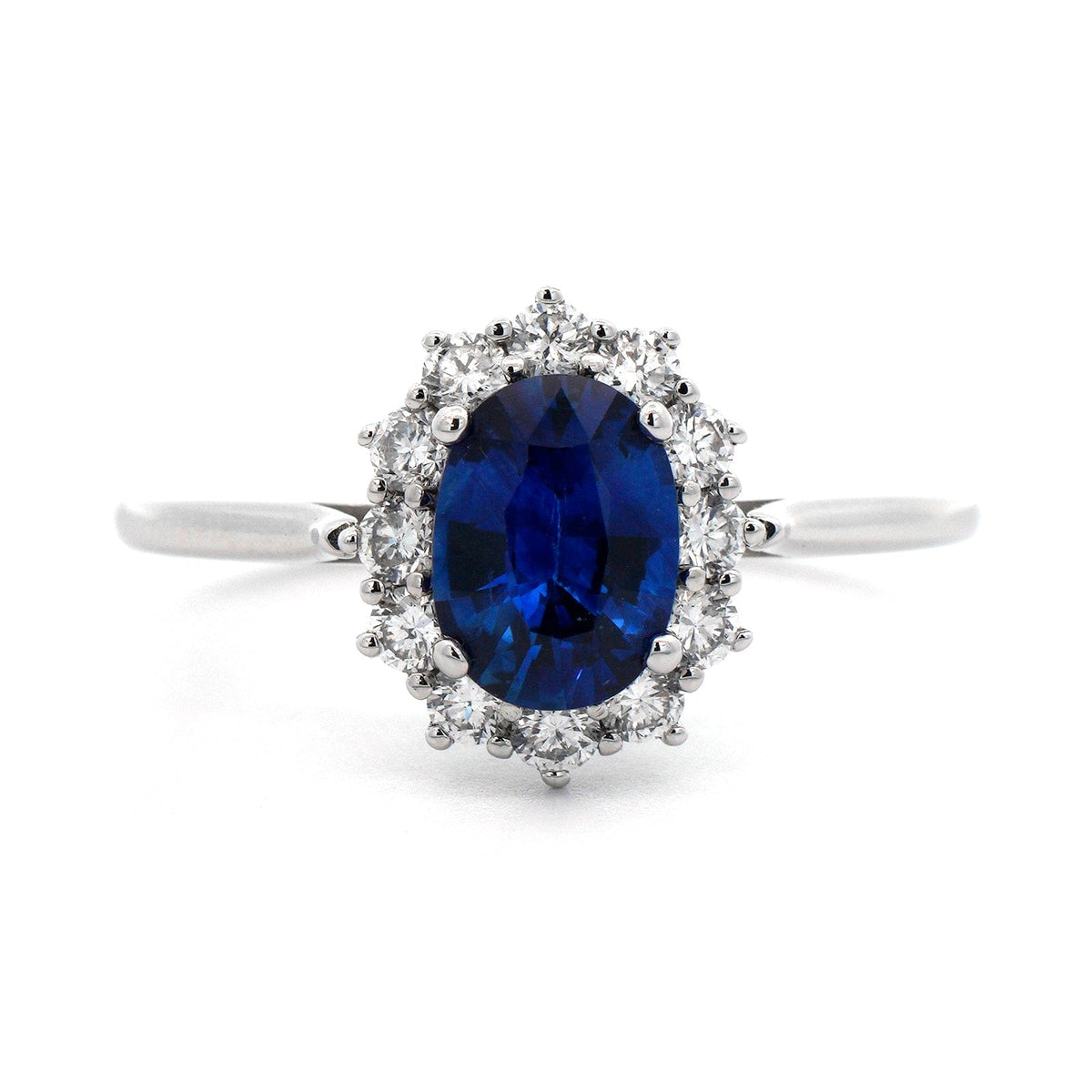 14K White Gold Oval Sapphire and Diamond Halo Ring