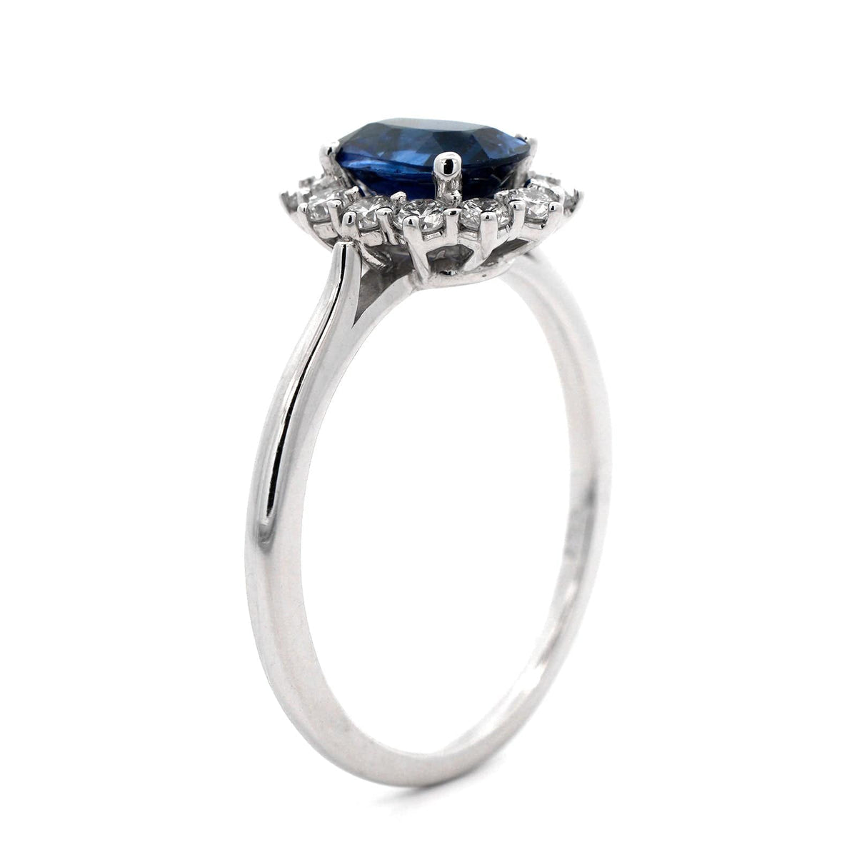 14K White Gold Oval Sapphire and Diamond Halo Ring