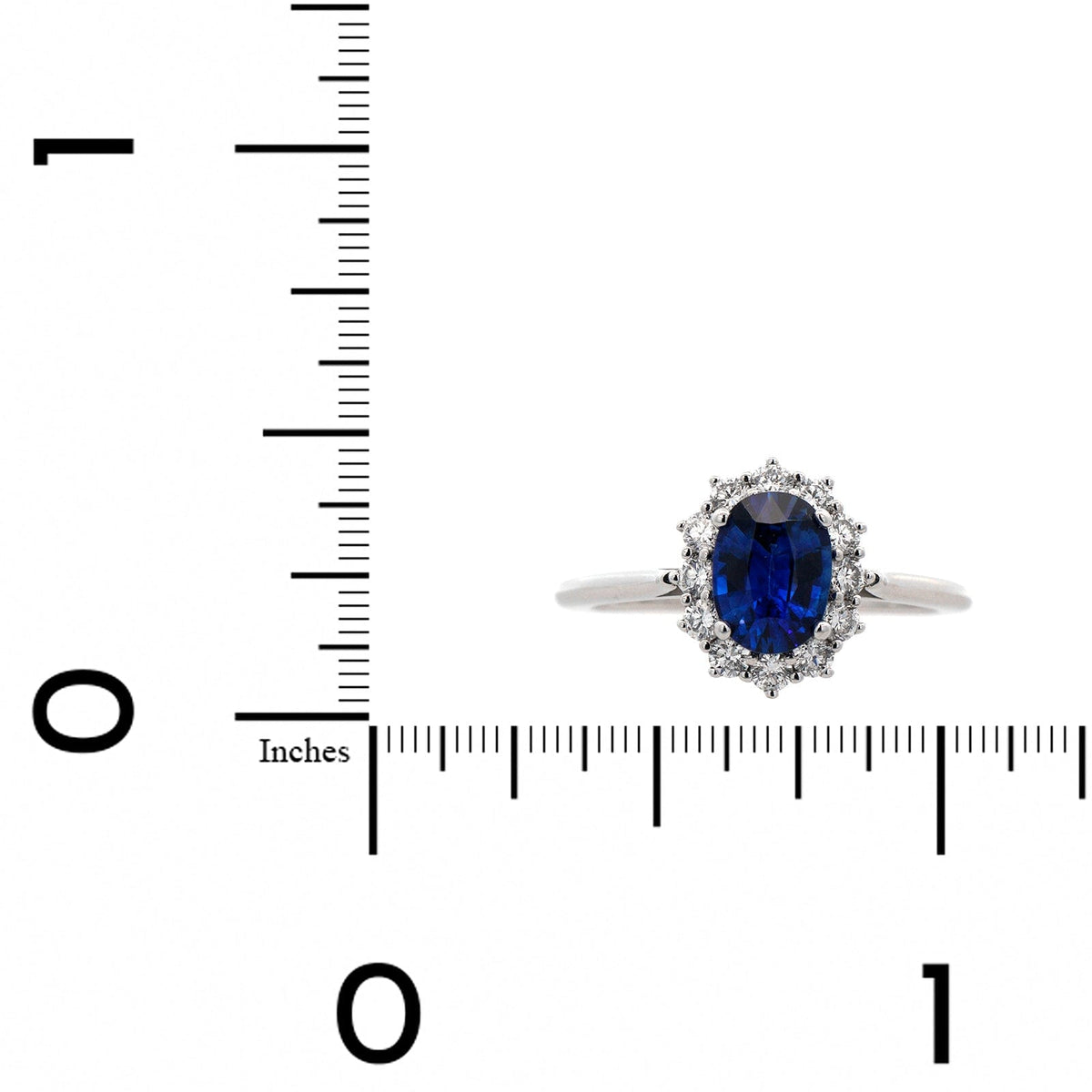 14K White Gold Oval Sapphire and Diamond Halo Ring