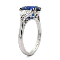 Platinum 3 Stone Blue Sapphire and Diamond Ring