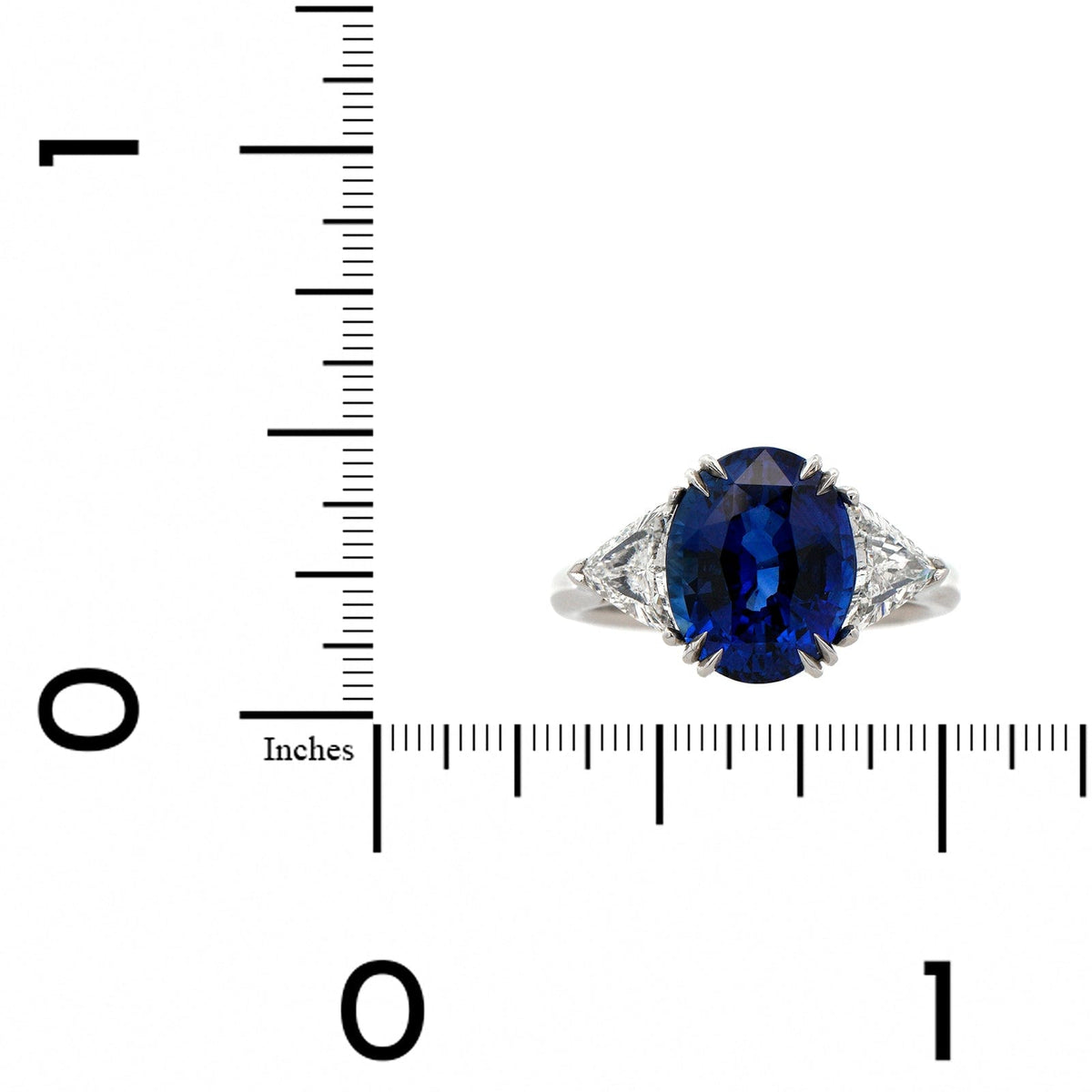 Platinum 3 Stone Blue Sapphire and Diamond Ring