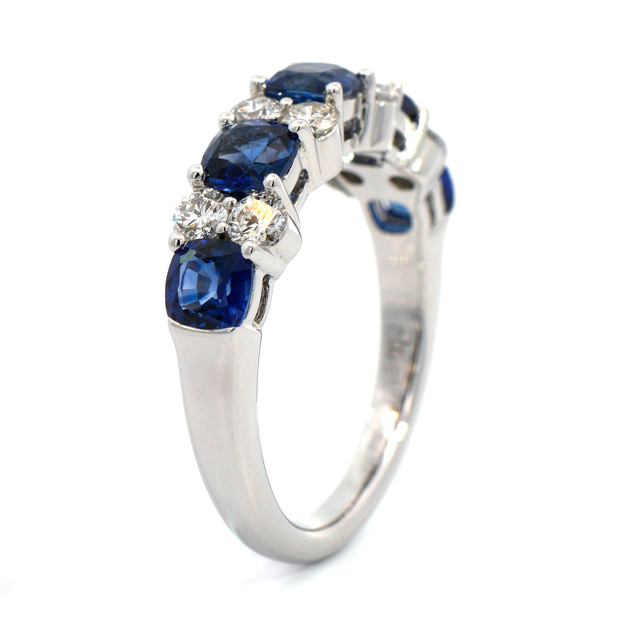 18K White Gold Cushion Sapphire and Round Diamond Band