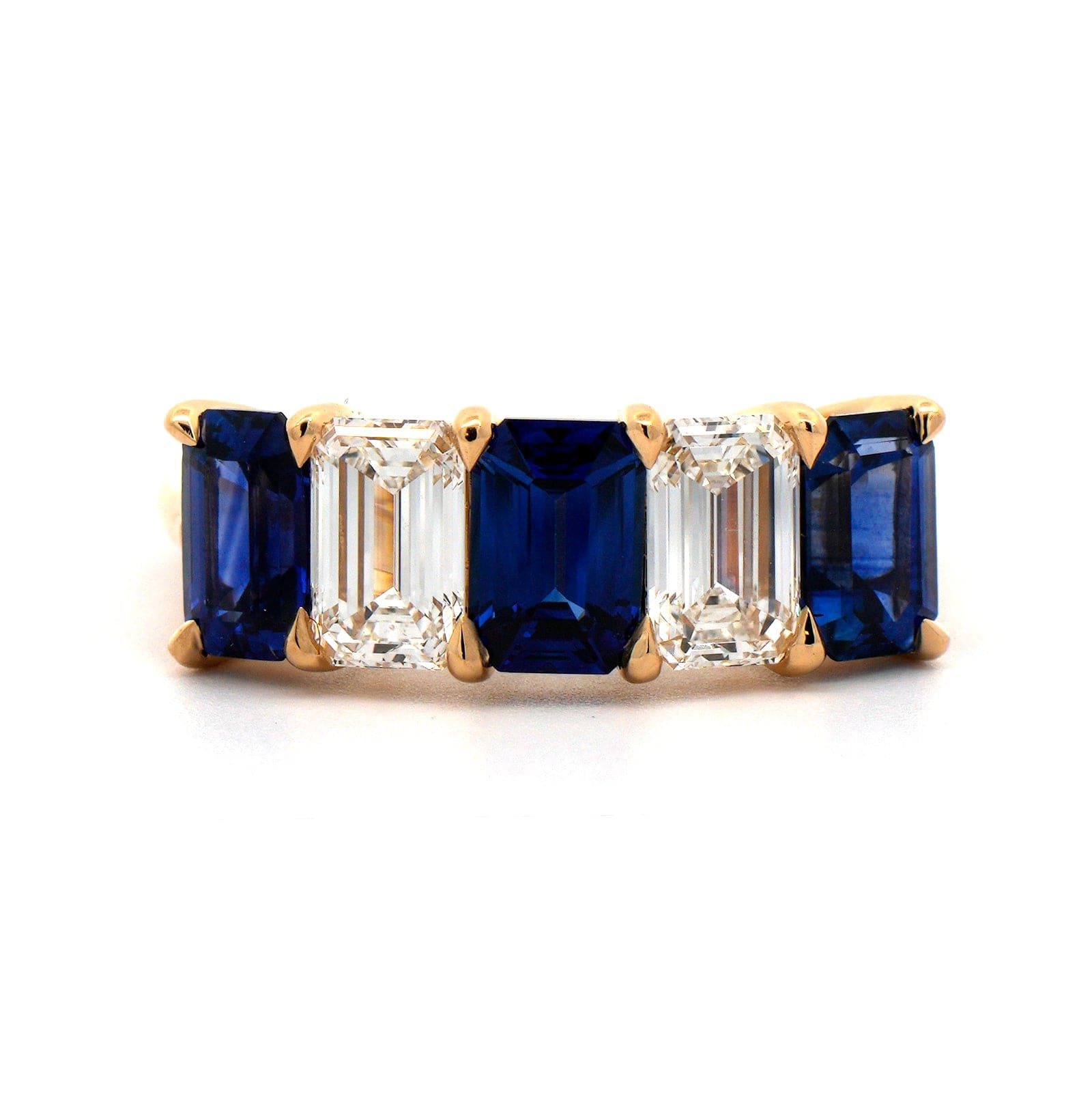 18K Yellow Gold 5 Stone Sapphire and Diamond Band