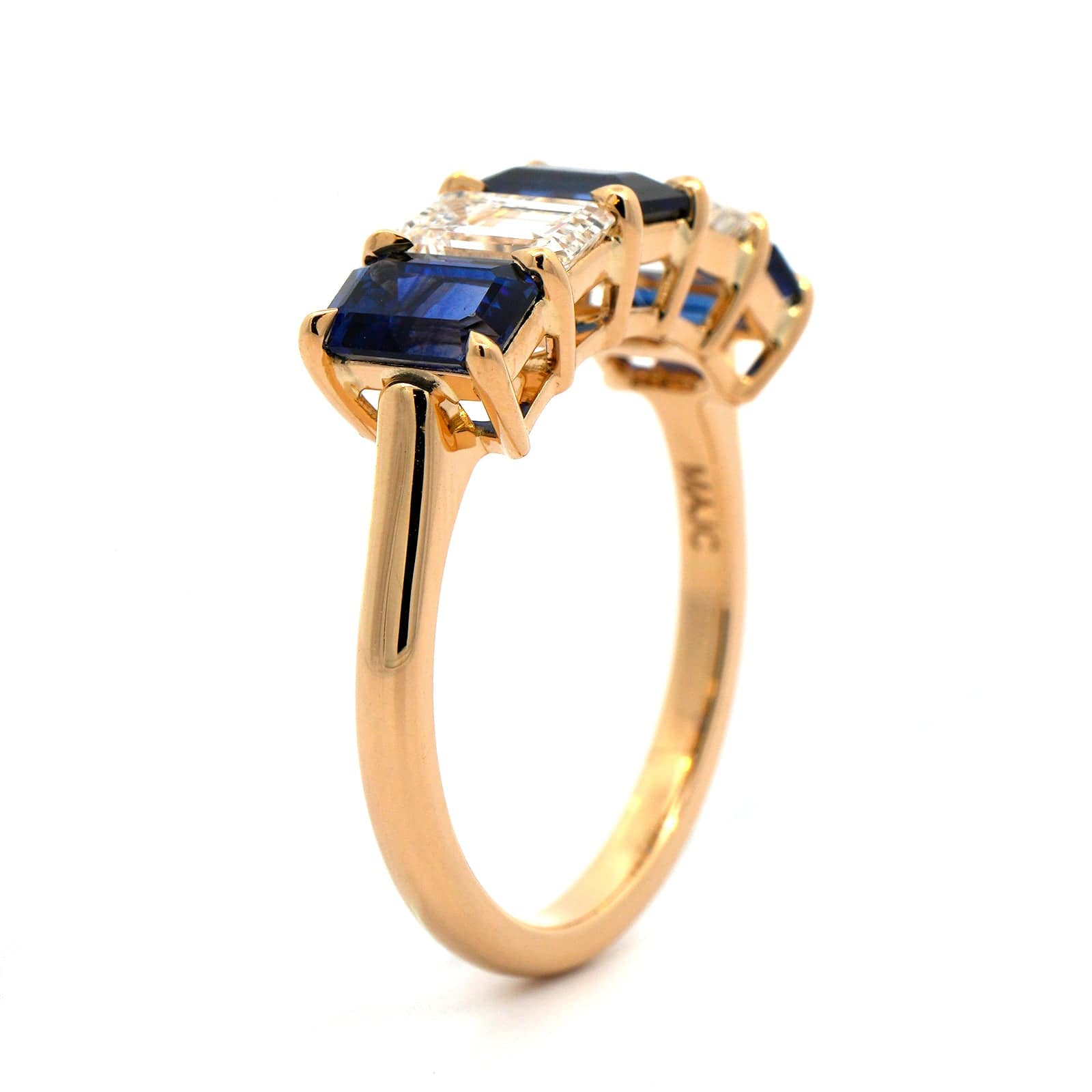 18K Yellow Gold 5 Stone Sapphire and Diamond Band