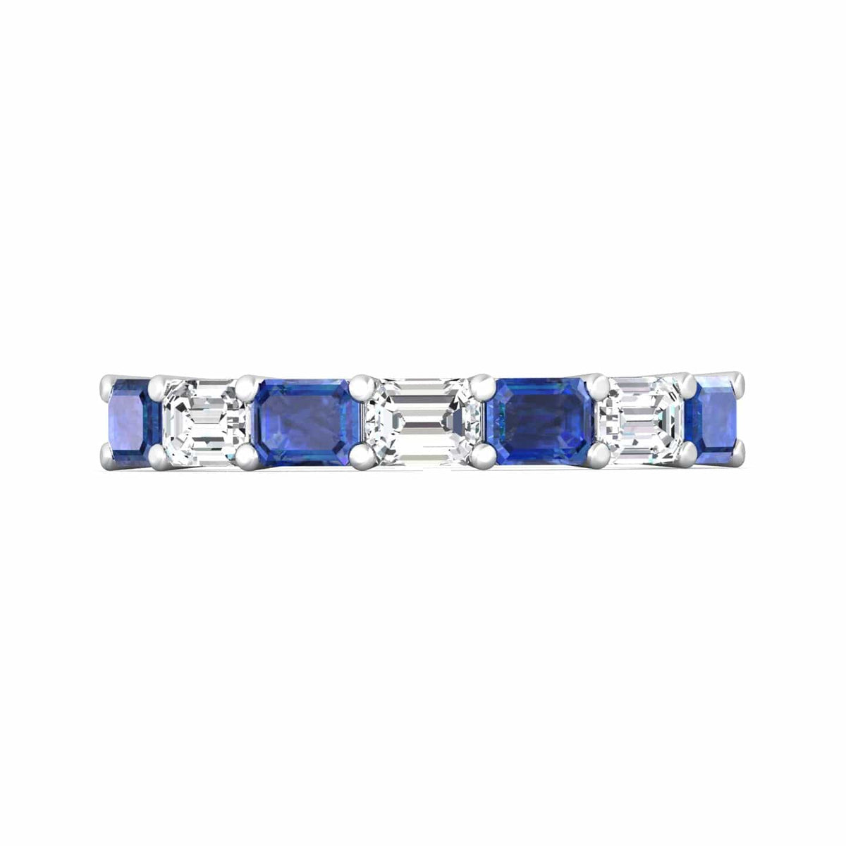 Platinum Shared Prong Emerald Cut Sapphire & Diamond Band