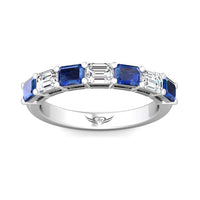 Platinum Shared Prong Emerald Cut Sapphire & Diamond Band