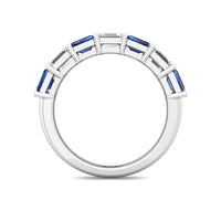 Platinum Shared Prong Emerald Cut Sapphire & Diamond Band