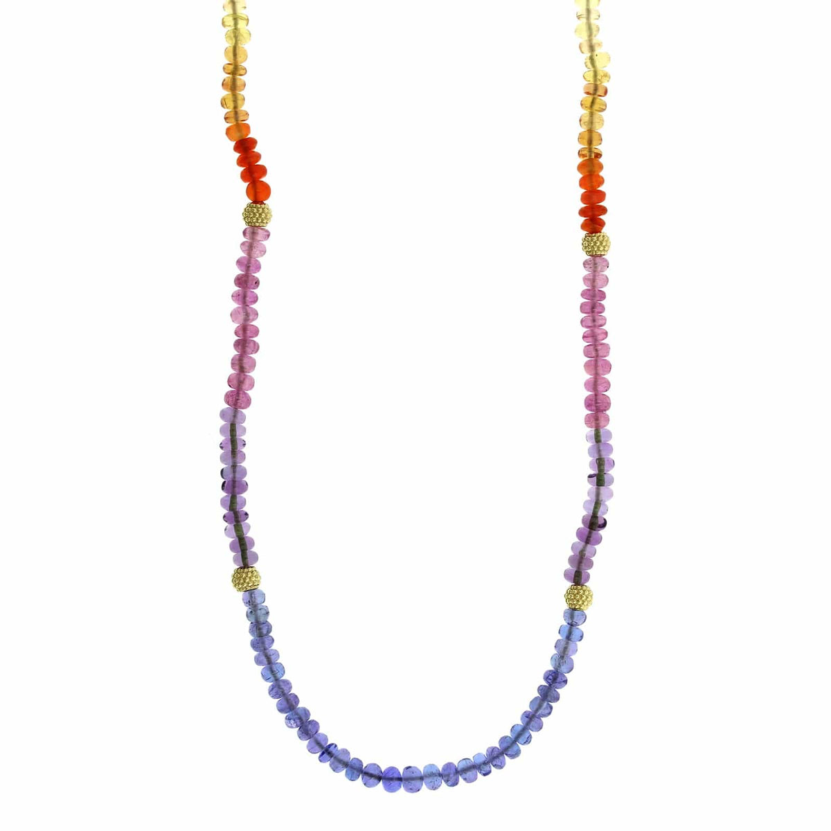 18K Yellow Gold Rainbow Sapphire Bead Necklace