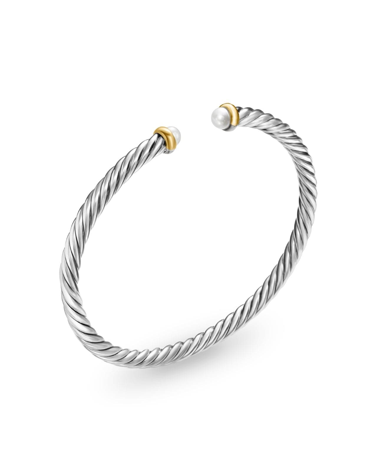 Cable Flex Bracelet in Sterling Silver with 14K Yellow Gold and Pearls, 4mm