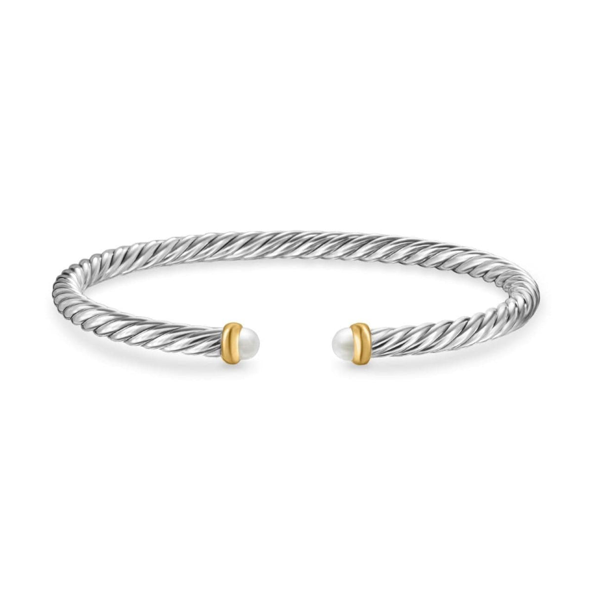 Cable Flex Bracelet in Sterling Silver with 14K Yellow Gold and Pearls, 4mm